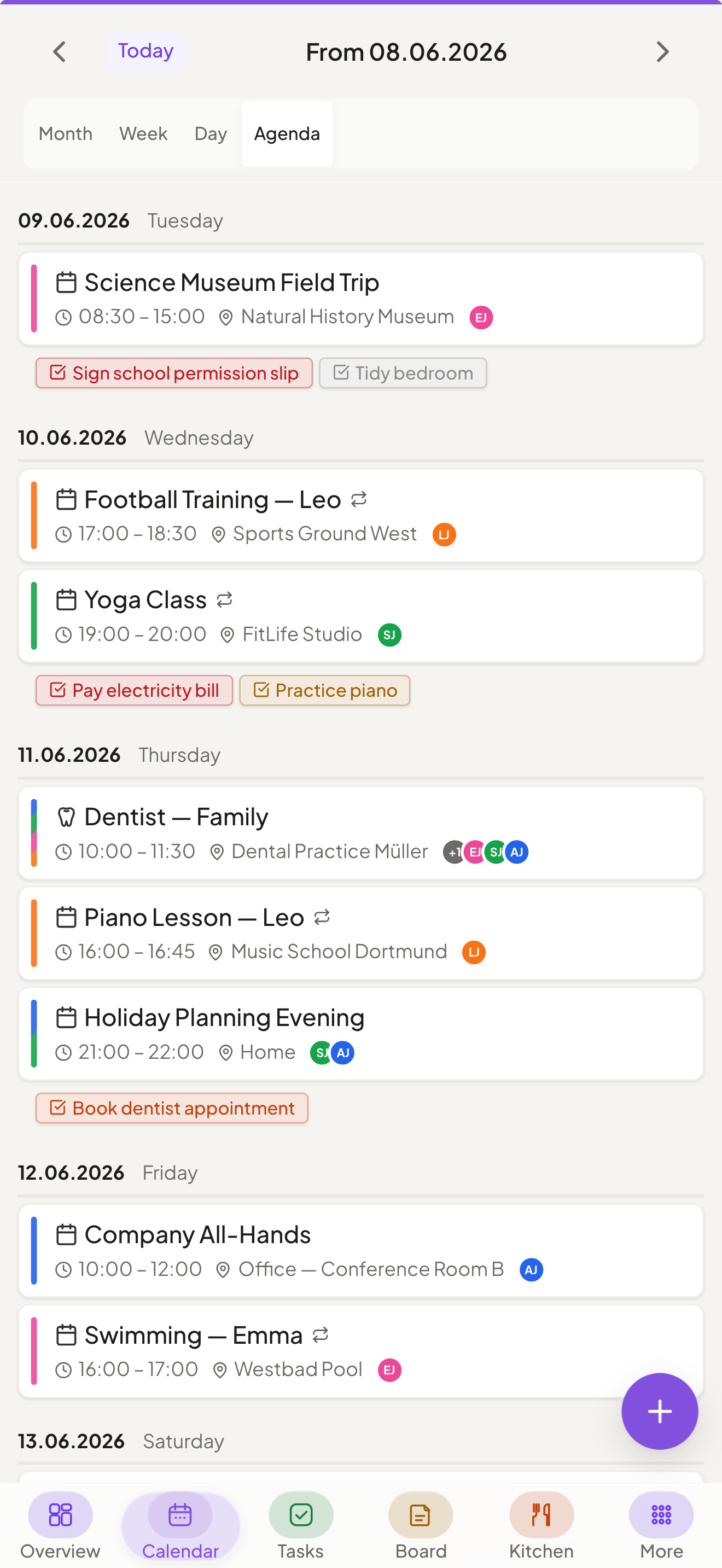 Calendar on mobile