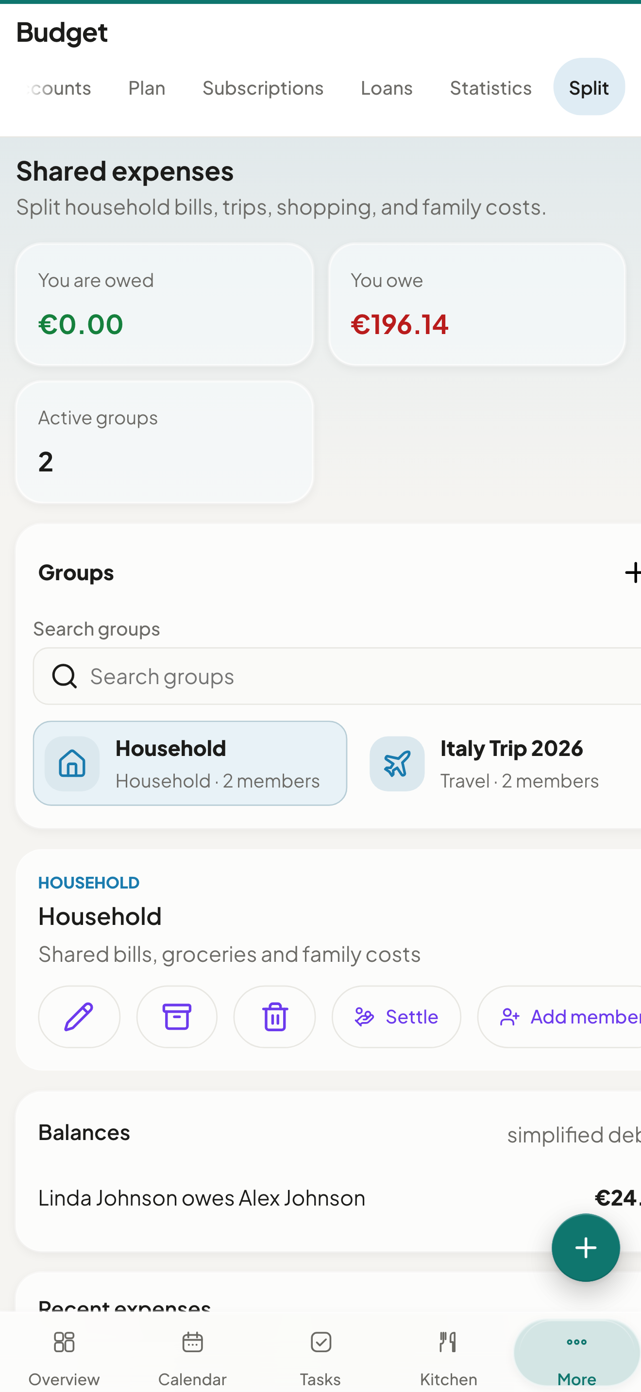 Split expenses on mobile