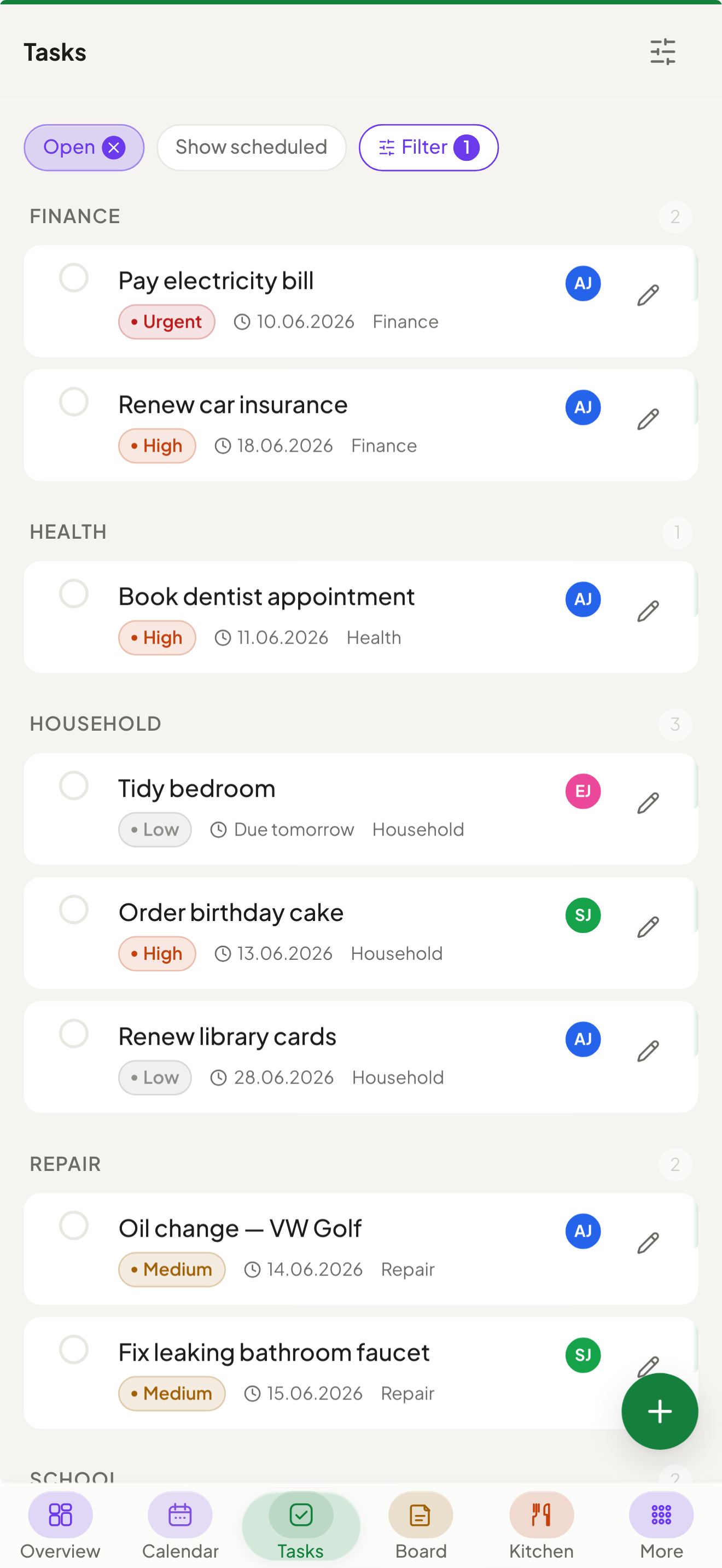 Yuvomi tasks on mobile
